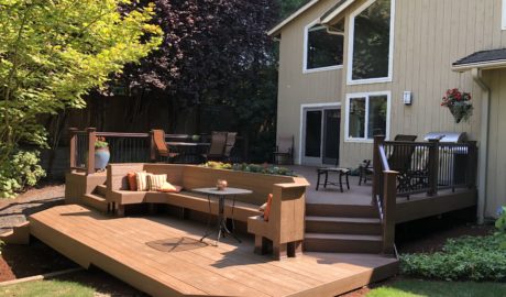 Two level deck with custom bench and planter box