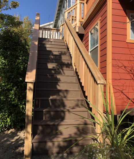 Timbertech Terrain Rustic Elm stairs and cedar railing