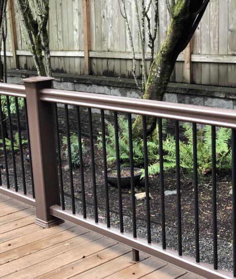 Timbertech Radiance Rail in Kona with black aluminum balusters