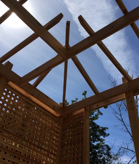 Pergola corner against blue sky