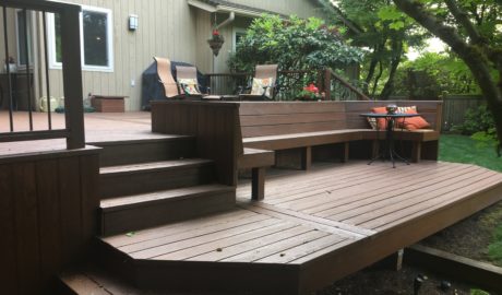 Two level composite deck with built in bench