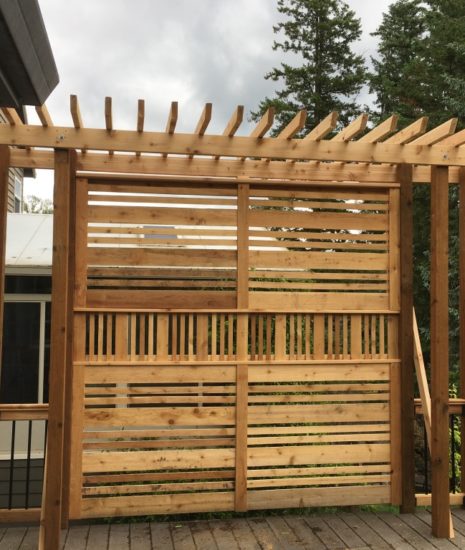 Custom built privacy screen on deck with pergola top